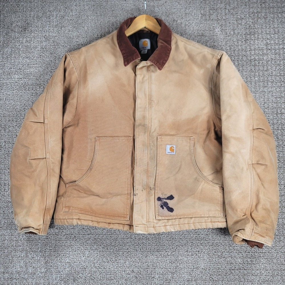 Carhartt J002-BRN Chore Coat Jacket Mens XL Distressed Workwear Canvas Barn